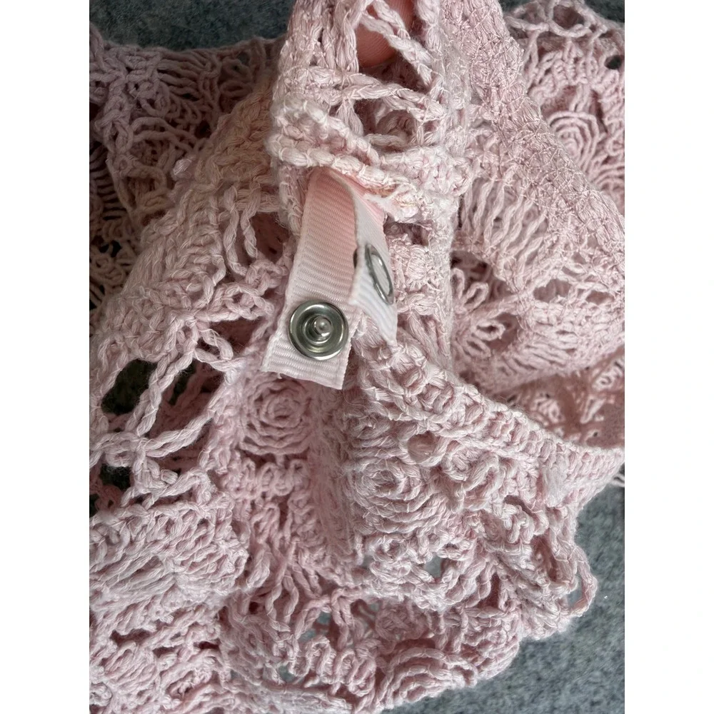 Zara Crochet Floral Lace Long Sleeve Crop Top Womens S Pink Fairy Boho Cottage